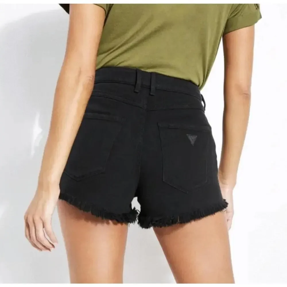 Guess Overdye Black 1981 Cutoff Denim Jean Shorts Raw Edge NWT 80s size 26